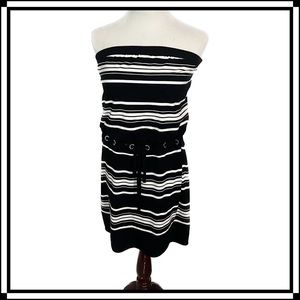 WHBM Striped Strapless Dress with Tie Drawstring Waist, Size Med